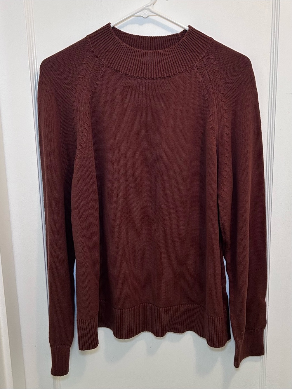 Quince 100% Cotton Mock Neck Brown Knit Crewneck Pullover Sweater Women’s L